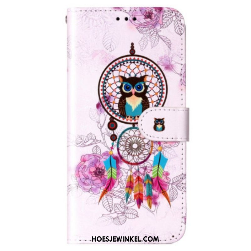 Folio-hoesje voor Samsung Galaxy S23 5G Met Ketting Uil Dromenvanger Met Riem