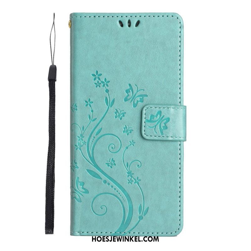 Folio-hoesje voor Samsung Galaxy S23 Plus 5G Met Ketting Strakke Bloemen