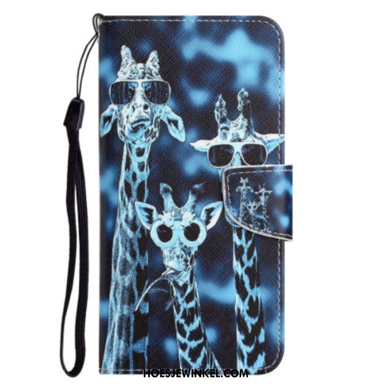 Folio-hoesje voor Samsung Galaxy S23 Ultra 5G Met Ketting Alleen Giraffen Met Riemen