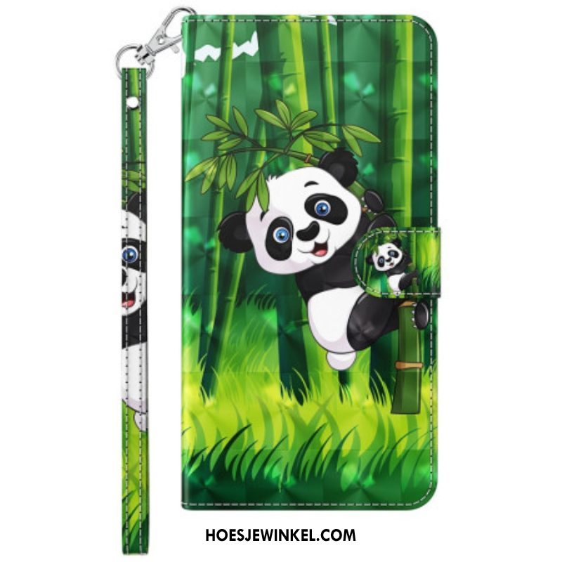 Folio-hoesje voor Samsung Galaxy S23 Ultra 5G Met Ketting Bamboe Panda Met Lanyard