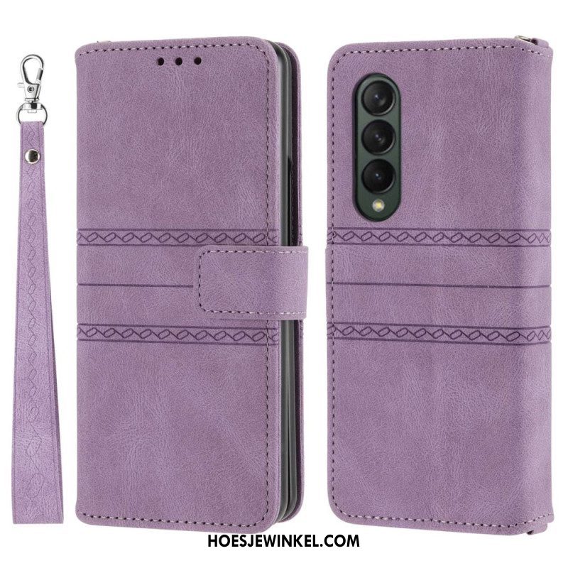 Folio-hoesje voor Samsung Galaxy Z Fold 4 Riempatroon Van Imitatieleer