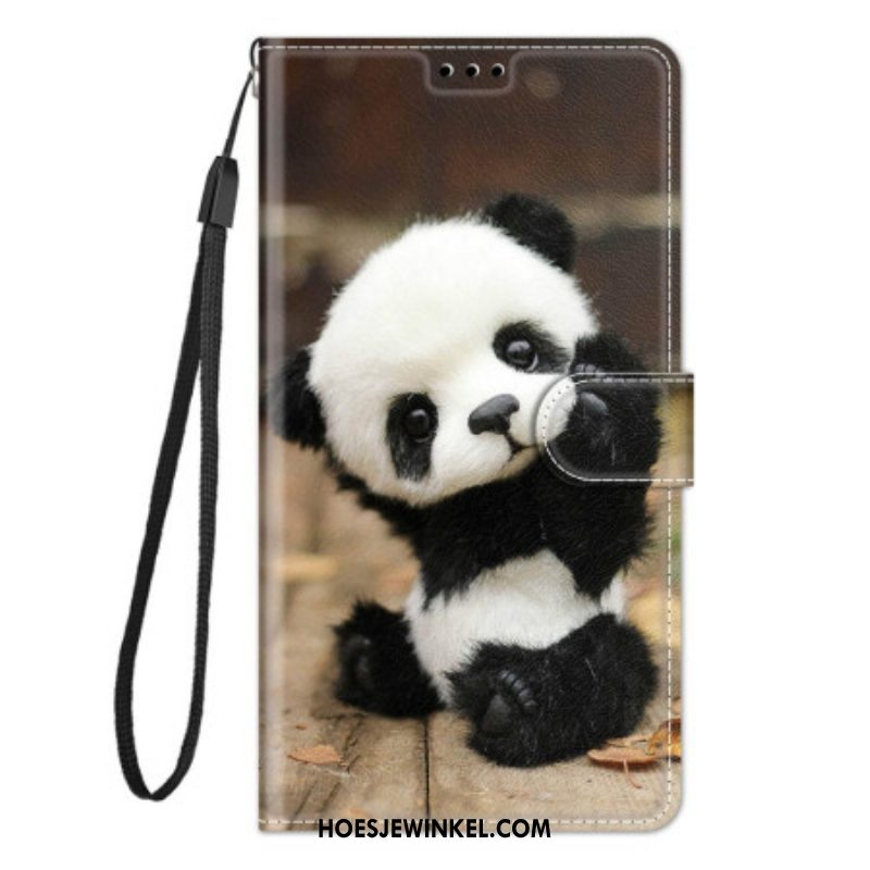 Folio-hoesje voor Xiaomi 12 / 12X Met Ketting Kleine Panda Met Riem