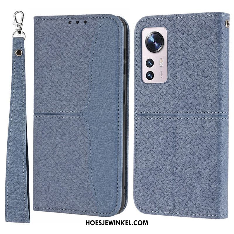 Folio-hoesje voor Xiaomi 12 Pro Met Ketting Geweven Leren Stijl Met Bandjes