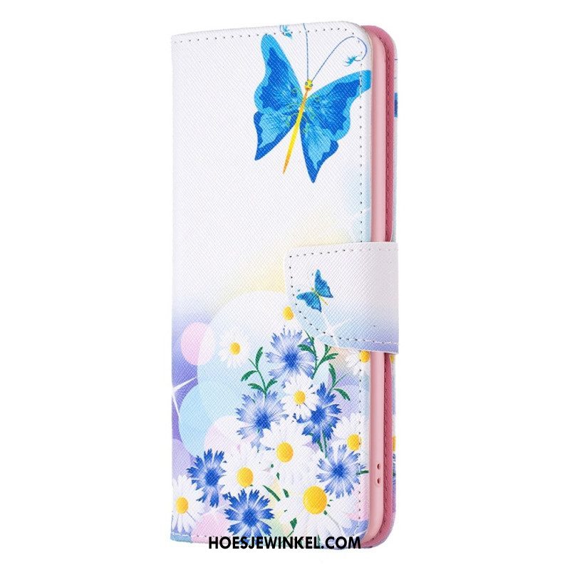 Folio-hoesje voor Xiaomi 12T / 12T Pro Geschilderde Vlinders En Bloemen