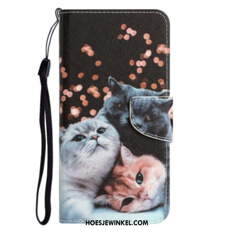 Folio-hoesje voor Xiaomi 12T / 12T Pro Met Ketting Drie Strappy Cats