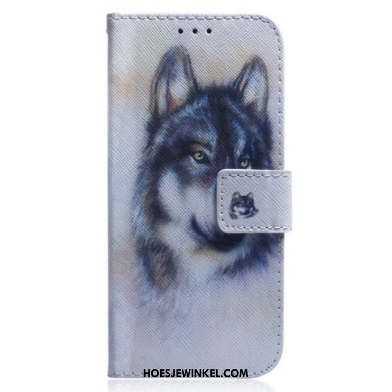 Folio-hoesje voor Xiaomi 13 Met Ketting Strappy Aquarel Wolf