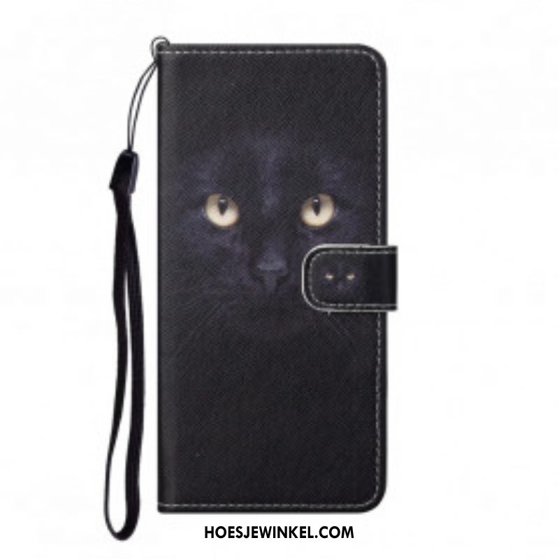 Folio-hoesje voor Xiaomi Redmi Note 10 Pro Met Ketting Strappy Zwarte Kattenogen