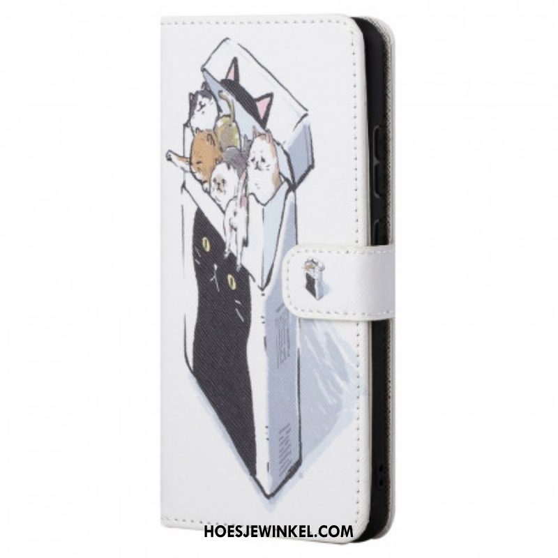 Folio-hoesje voor Xiaomi Redmi Note 11 / 11S Met Ketting Levering Katten Met Strings