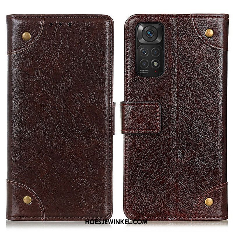 Folio-hoesje voor Xiaomi Redmi Note 11 / 11S Stijl Nappa Lederen Vintage Klinknagels