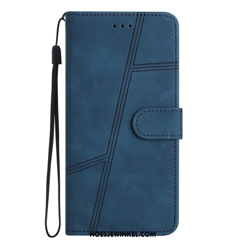 Folio-hoesje voor Xiaomi Redmi Note 12 5G Met Ketting Strappy Geometrische Lederen Stijl