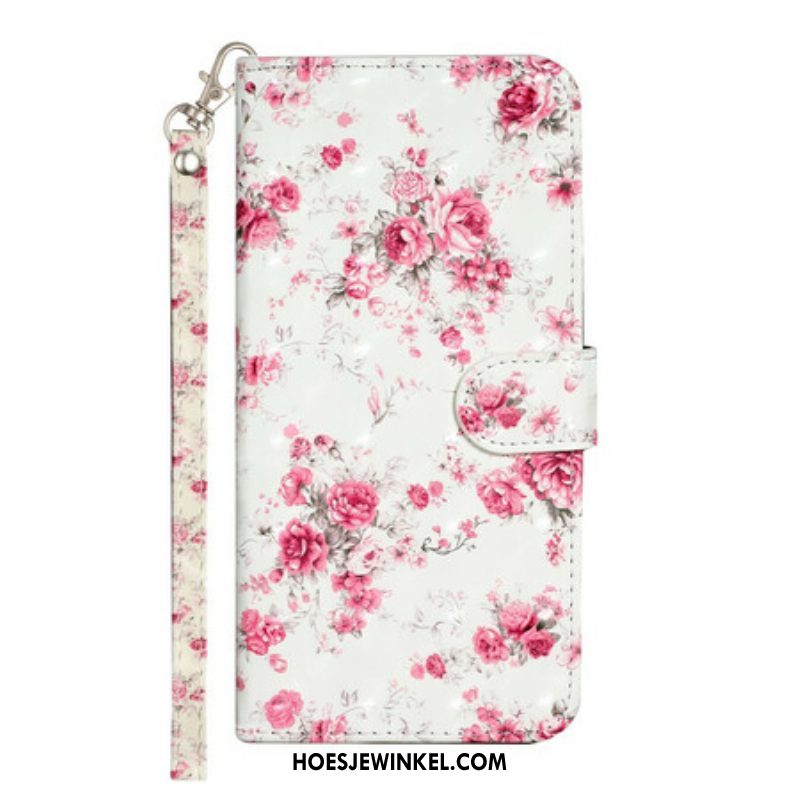 Folio-hoesje voor iPhone 13 Pro Max Met Ketting Band Lichtvlek Bloemen