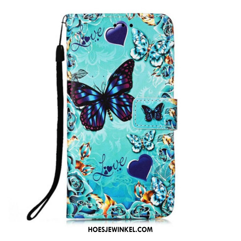 Folio-hoesje voor iPhone 13 Pro Met Ketting Hou Van Vlinders Strappy