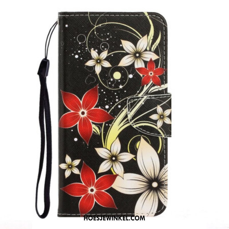 Folio-hoesje voor iPhone 13 Pro Met Ketting Kleurrijke Strappy Bloemen