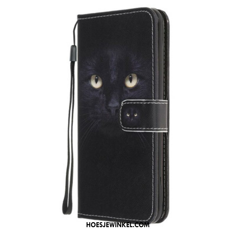 Folio-hoesje voor iPhone 13 Pro Met Ketting Strappy Zwarte Kattenogen