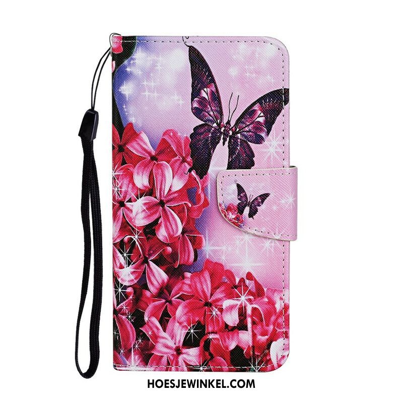Folio-hoesje voor iPhone 13 Pro Vlinders En Lanyard