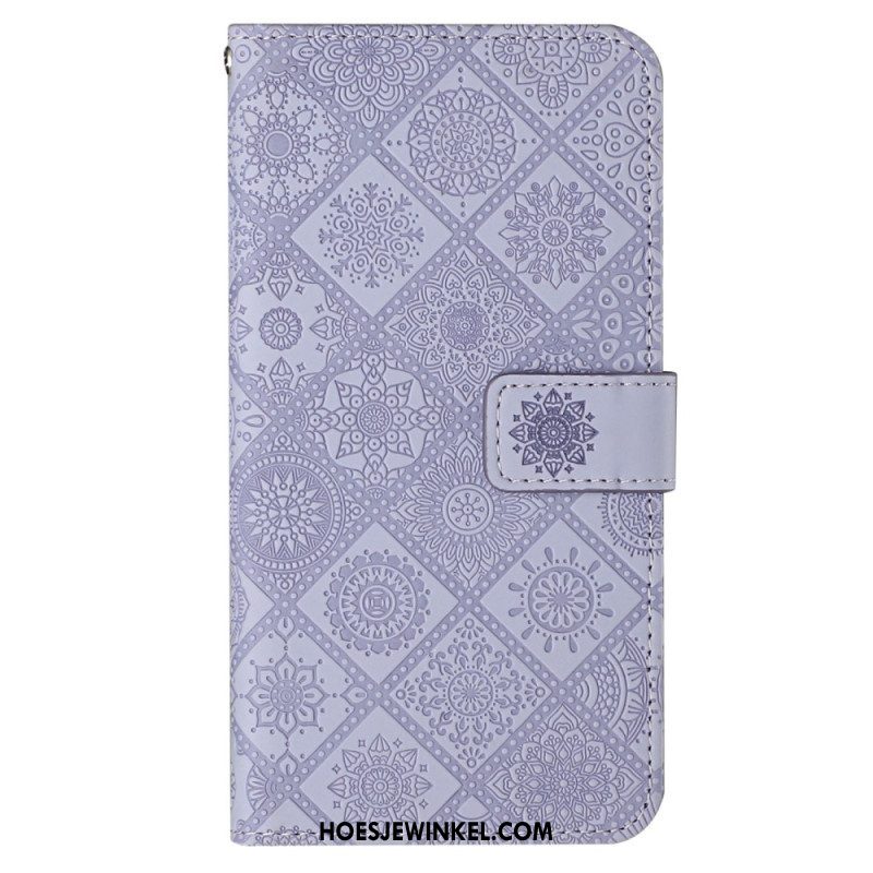 Folio-hoesje voor iPhone 14 Met Ketting Riem Tapijt Patroon