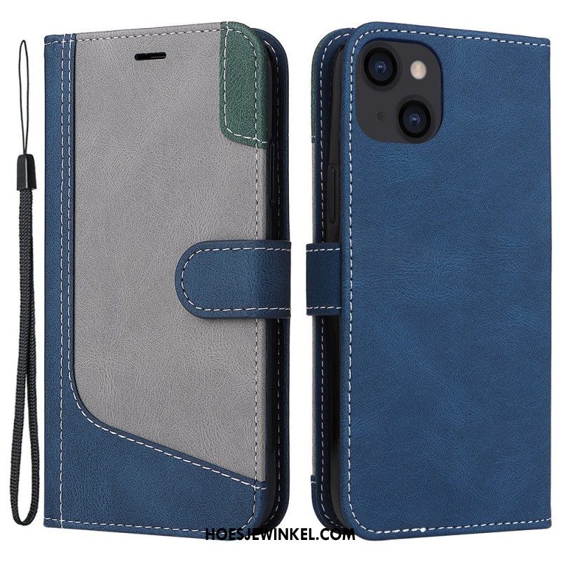 Folio-hoesje voor iPhone 14 Plus Driekleur Met Lanyard