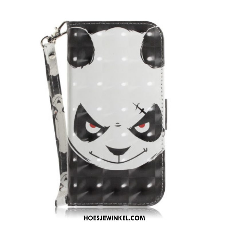 Folio-hoesje voor iPhone 14 Plus Met Ketting Boze Panda Met Lanyard