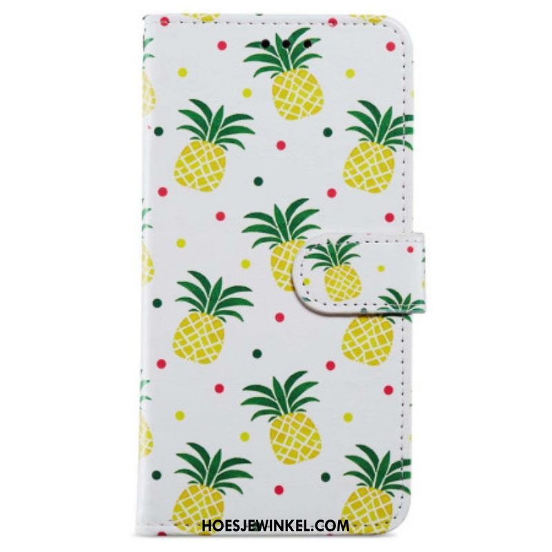 Folio-hoesje voor iPhone 15 Met Ketting Ananas Met Bandje