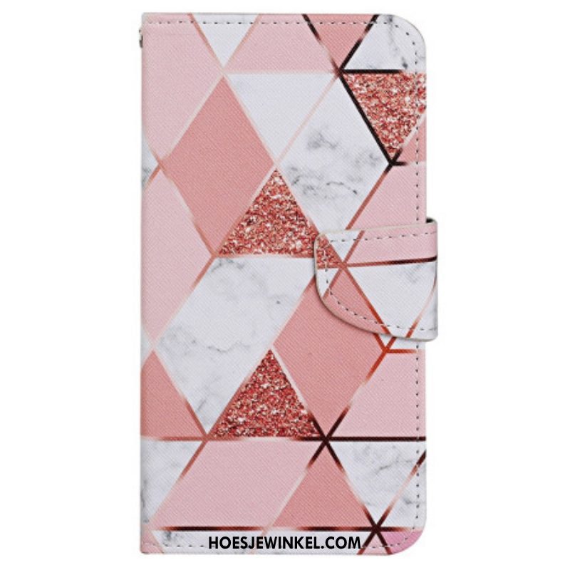 Folio-hoesje voor iPhone 15 Met Ketting Marmer- En Glitterriem