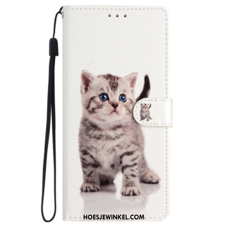 Folio-hoesje voor iPhone 15 Met Ketting Schattige Kat Met Riem