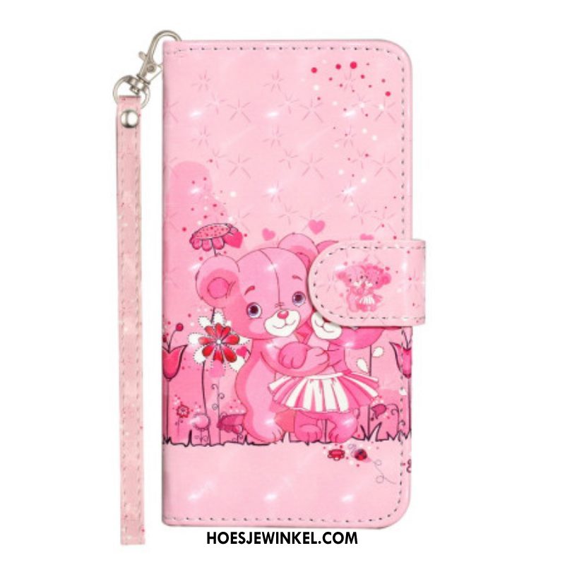 Folio-hoesje voor iPhone 15 Plus Met Ketting 3d Teddyberen Met Riem