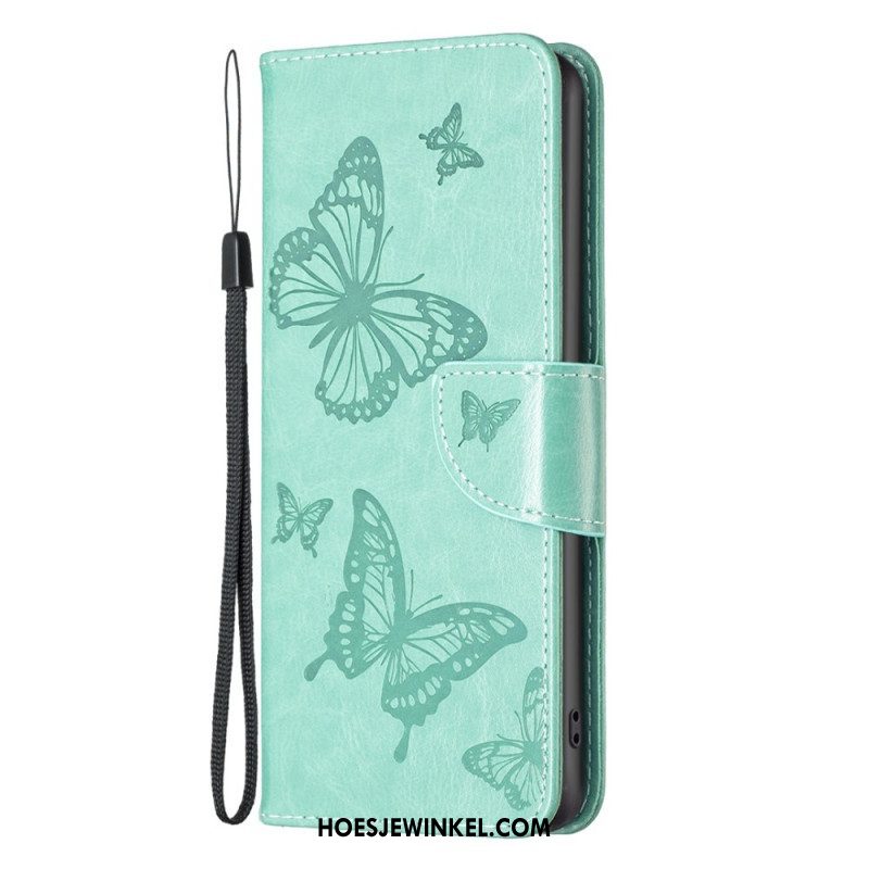 Folio-hoesje voor iPhone 15 Plus Met Ketting Bedrukte Vlinders Met Riempje