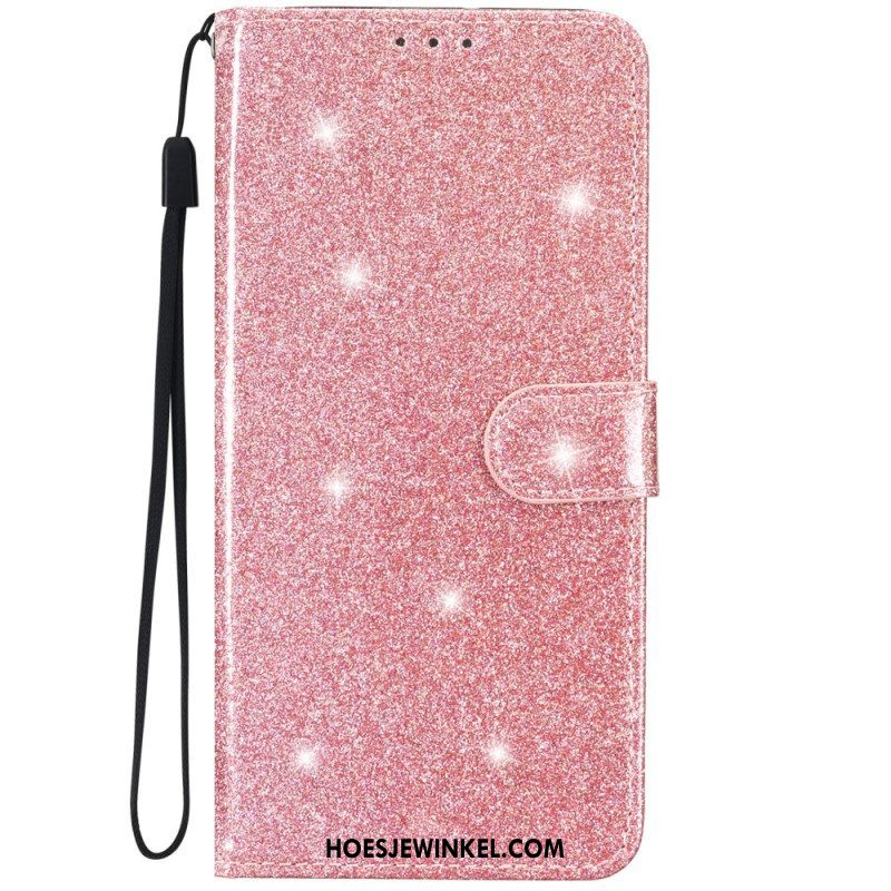 Folio-hoesje voor iPhone 15 Plus Met Ketting Glittereffect Met Riempje