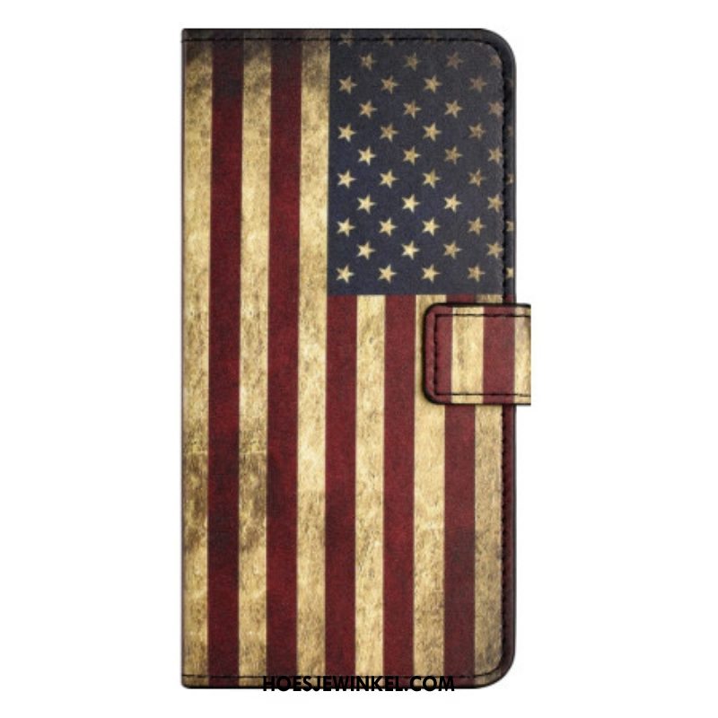 Folio-hoesje voor iPhone 15 Plus Vintage Amerikaanse Vlag