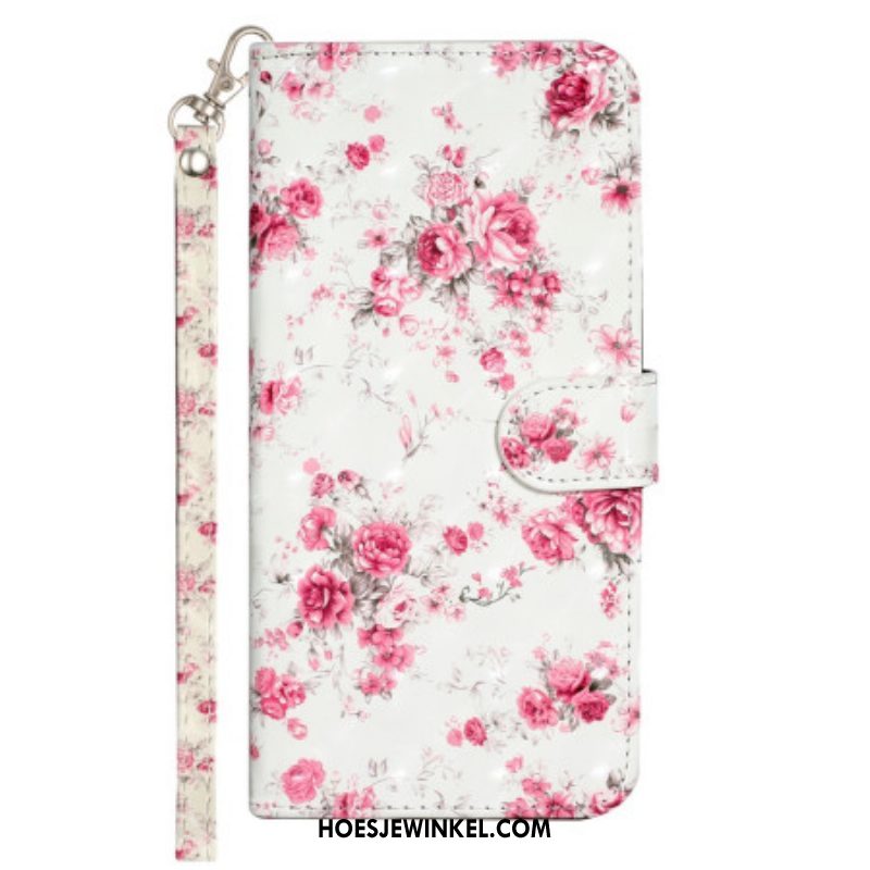 Folio-hoesje voor iPhone 15 Pro Max Met Ketting 3d Bloemen Met Bandje