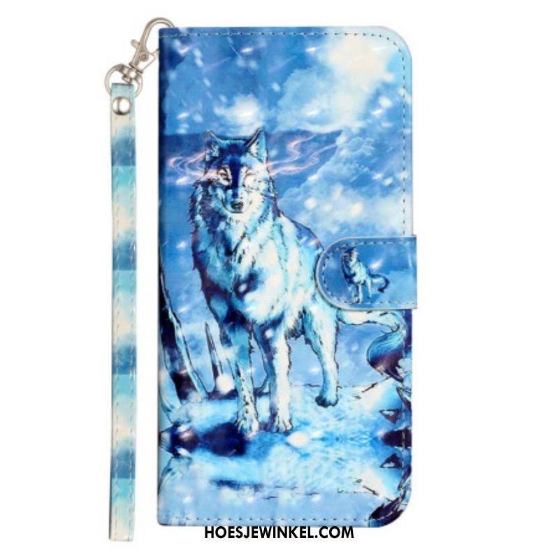 Folio-hoesje voor iPhone 15 Pro Max Met Ketting 3d Wolf Met Riem