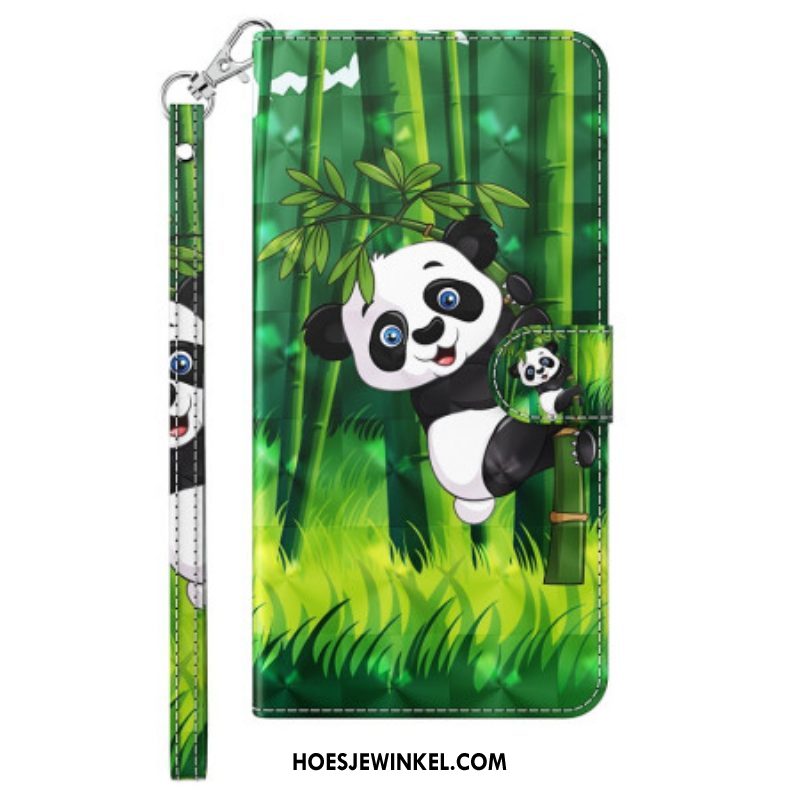 Folio-hoesje voor iPhone 15 Pro Met Ketting 3d Bamboe Panda Met Riem
