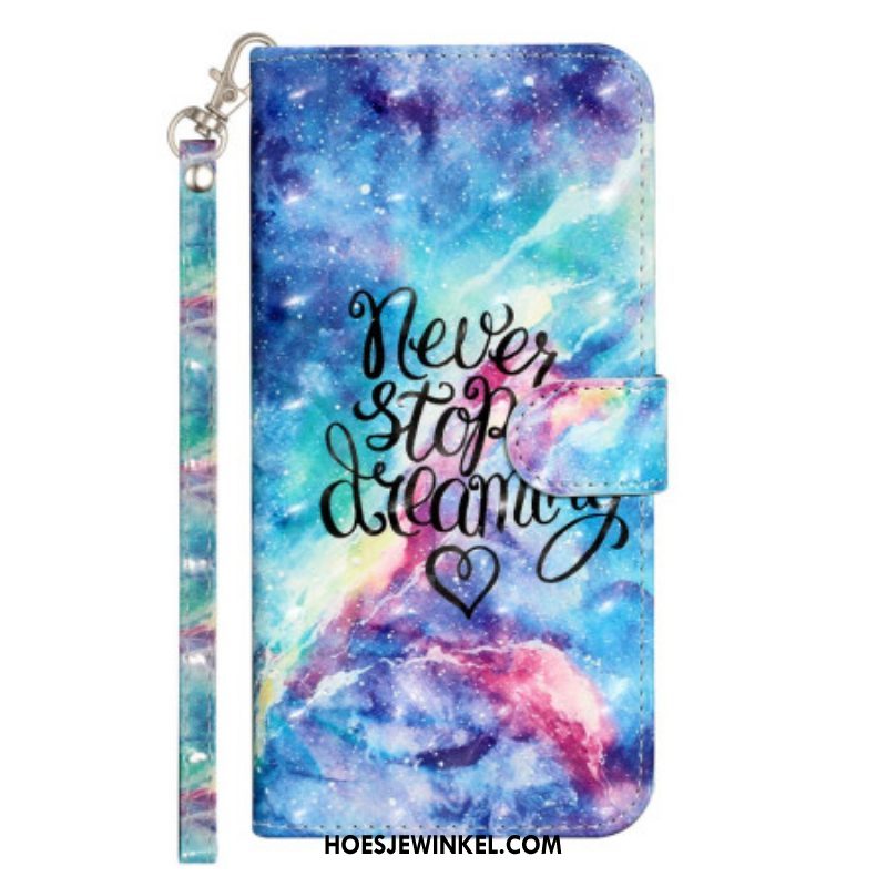 Folio-hoesje voor iPhone 15 Pro Met Ketting Stop Nooit Met Dromen 3d-riem