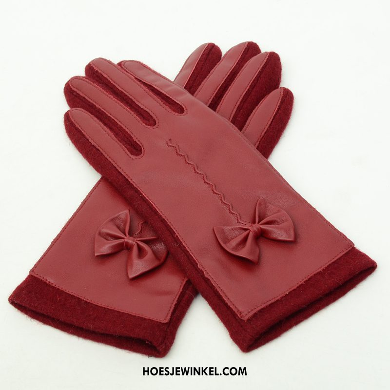 Handschoenen Dames Blijf Warm Wol Touchscreen, Handschoenen Leer Vijf Vingers
