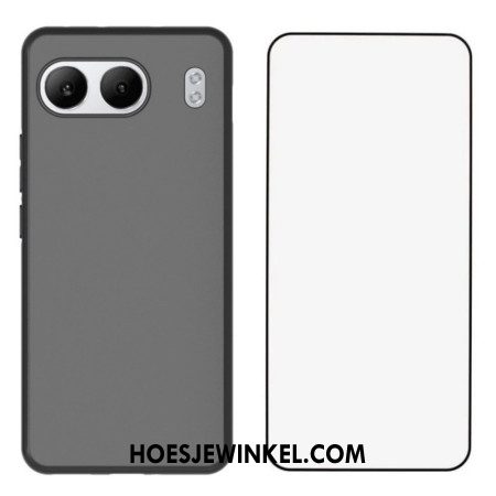 Hoesje Oneplus Nord 4 Matte Siliconen Met Gehard Glazen Schermbeschermer