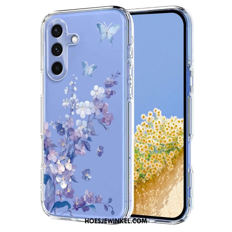 Hoesje Samsung Galaxy S25 Fe Transparant Bloemen- En Vlinderdesign Bescherming Hoesje
