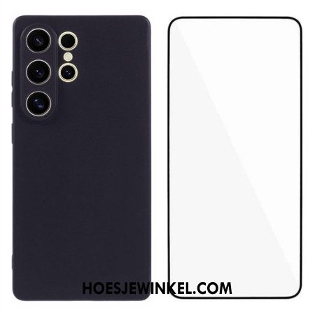 Hoesje Samsung Galaxy S25 Ultra 5g Mat Siliconen Scherm Met Gehard Glazen Scherm Beschermer