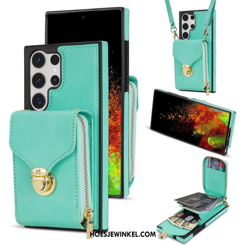 Hoesje Samsung Galaxy S25 Ultra 5g Portemonnee Met Rits En Schouderband Bescherming Hoesje