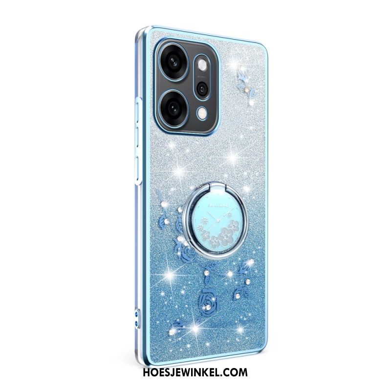 Hoesje Voor Oppo Reno 14 5g Bloemen En Strass-steentjes Met Ringhouder