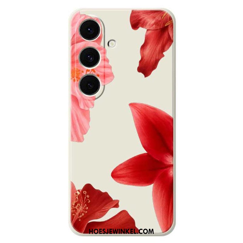 Hoesje Voor Samsung Galaxy S25 Fe Siliconen Met Rode Bloemenprint