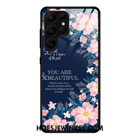 Hoesje Voor Samsung Galaxy S25 Ultra 5g Roze Bloemen Van Gehard Glas
