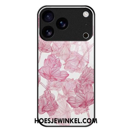 Hoesje iPhone 17 Pro Max Roze Gehard Glas Met Bloemenmotief Bescherming Hoesje