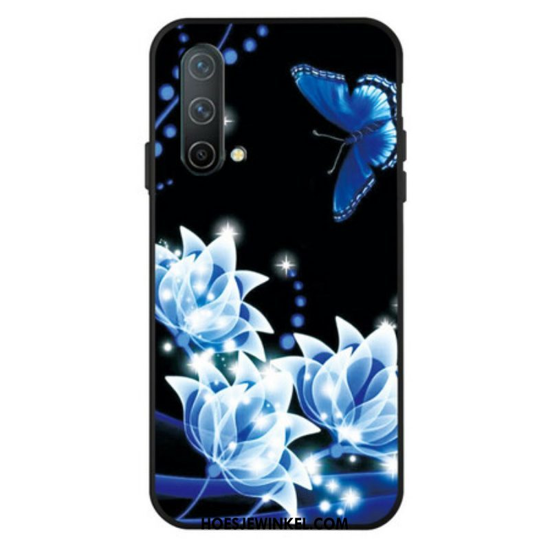 Hoesje voor OnePlus Nord CE 5G Vlinder En Blauwe Bloemen