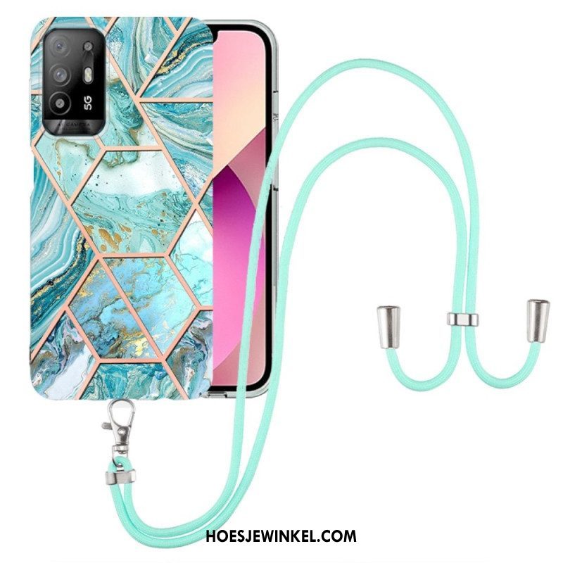 Hoesje voor Oppo A94 5G Marmer Geometrisch Met Riem