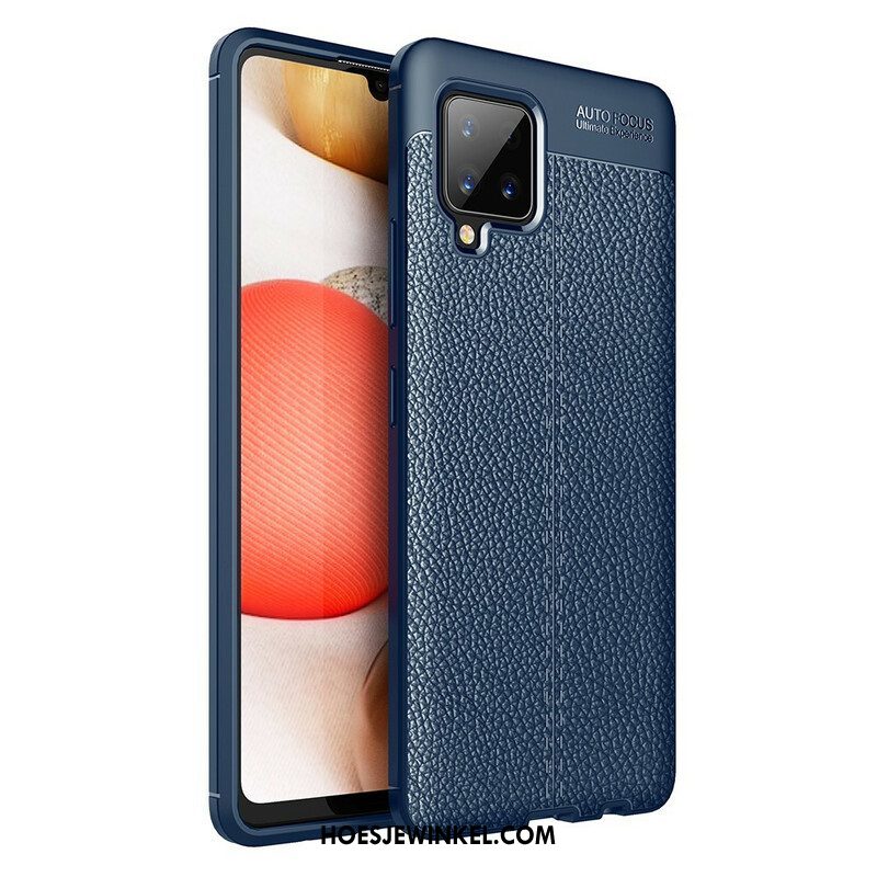 Hoesje voor Samsung Galaxy A42 5G Dubbellijnig Litchi-leereffect