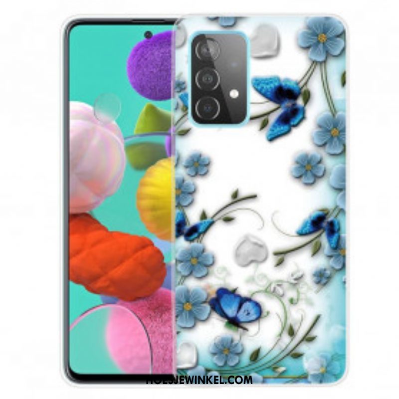 Hoesje voor Samsung Galaxy A52 4G / A52 5G / A52s 5G Retro Vlinders En Bloemen