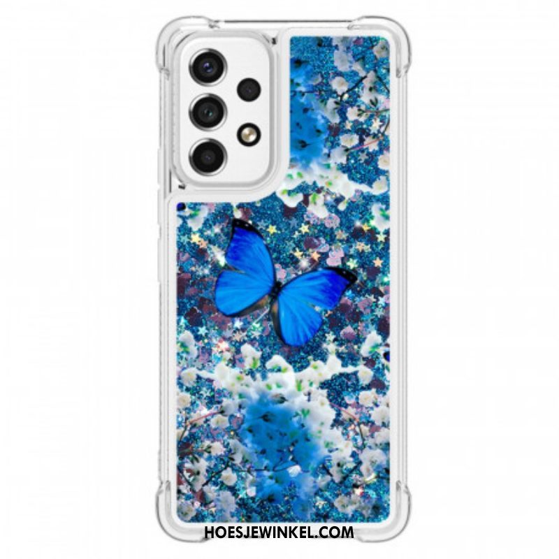 Hoesje voor Samsung Galaxy A53 5G Glitter Blauwe Vlinders