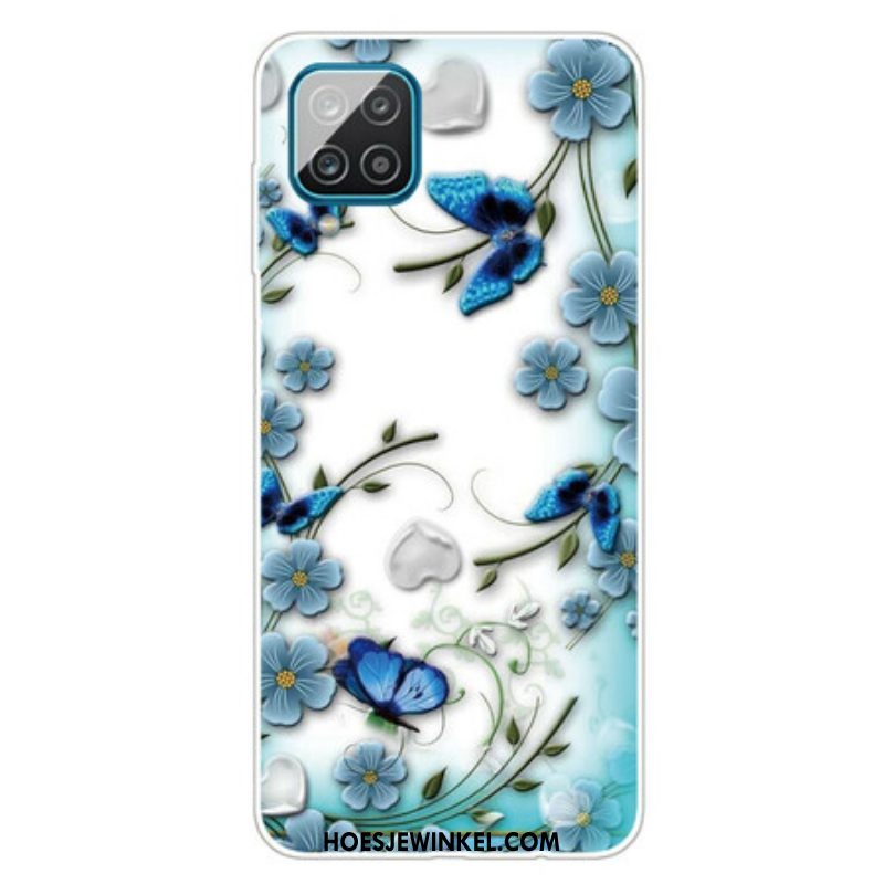 Hoesje voor Samsung Galaxy M12 / A12 Naadloze Retro Vlinders En Bloemen