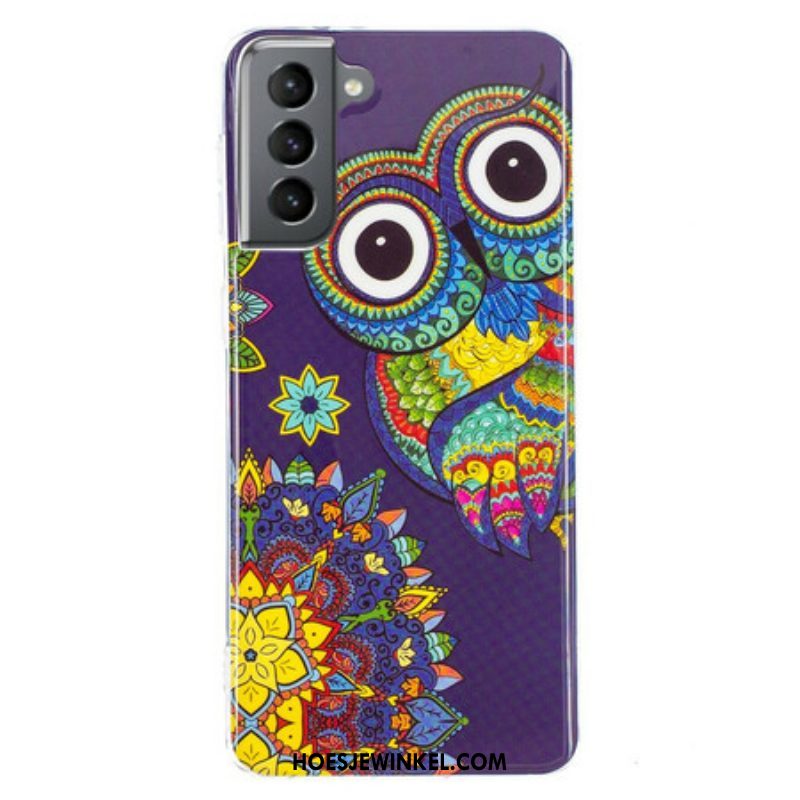 Hoesje voor Samsung Galaxy S21 FE Fluorescerende Uil Mandala