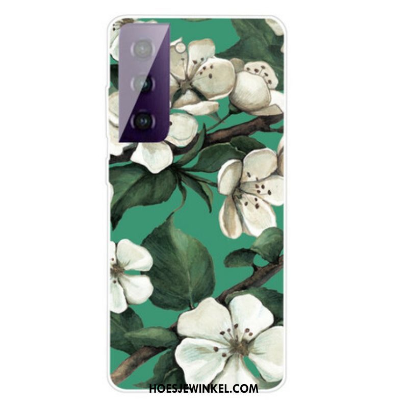 Hoesje voor Samsung Galaxy S21 FE Geschilderde Witte Bloemen